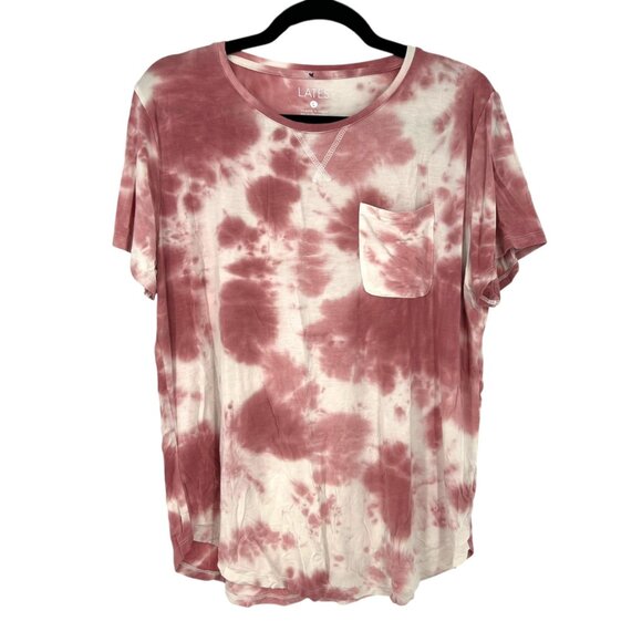 Lates By Kate Tie-Dye Lounge Pajama Set Short Sleeve Modal Pink Cream Size Large - Picture 2 of 13